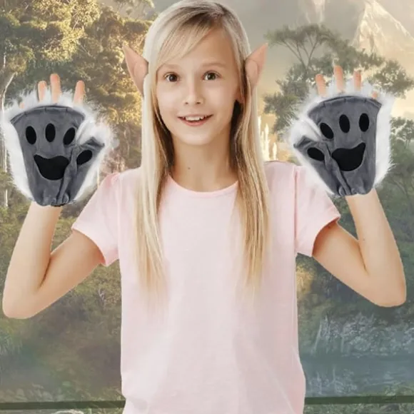 Therian Paws, Kattepote 1 Par Halvfinger Therian Paws Søde broderede pels poter Dekorative realistiske potehandsker til børn voksne cosplay scene, sort Grå | Fyndiq