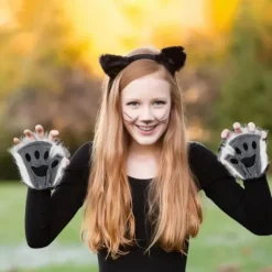 Therian Paws, Kattepote 1 Par Halvfinger Therian Paws Søde broderede pels poter Dekorative realistiske potehandsker til børn voksne cosplay scene, sort Grå | Fyndiq