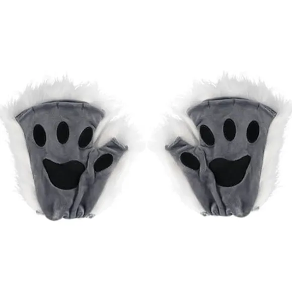 Therian Paws, Kattepote 1 Par Halvfinger Therian Paws Søde broderede pels poter Dekorative realistiske potehandsker til børn voksne cosplay scene, sort Grå | Fyndiq