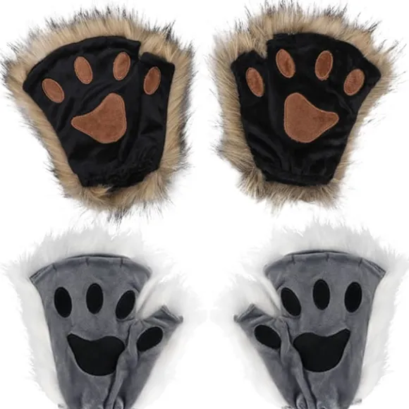 Therian Paws, Kattepote 1 Par Halvfinger Therian Paws Søde broderede pels poter Dekorative realistiske potehandsker til børn voksne cosplay scene, sort Grå | Fyndiq