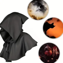 Tianhaik Halloween Grim Hætte Kappe Cosplay Kostumer Hætte Poncho til Mænd Kvinder Sort