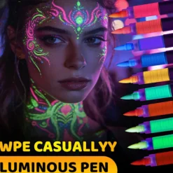 Ti-farvet selvlysende kropsmalingpen, vaskbar ansigtsmaling, ansigtsgraffiti makeup pen, festlig feststemning selvlysende pen