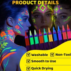 Ti-farvet selvlysende kropsmalingpen, vaskbar ansigtsmaling, ansigtsgraffiti makeup pen, festlig feststemning selvlysende pen