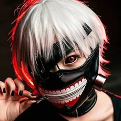 Tokyo Ghoul Kaneki Ken Maske Punk Maske Halloween Maskerade Cosplay Rekvisitter Gotisk Justerbar Lynlås Maske Med Aftagelig Øjenlap