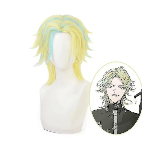 Tokyo Revengers Rindo Haitani Gylden Blandet Blå Kort Paryk Cosplay