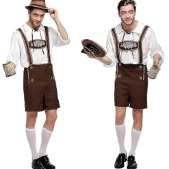 Tysk Oktoberfest Øl Kostume Bayerisk Lederhosen Skjorte Hat Sæt Mænd Voksne Fyren Festival Outfits M
