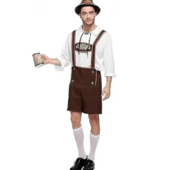 Tysk Oktoberfest Øl Kostume Bayerisk Lederhosen Skjorte Hat Sæt Mænd Voksne Fyren Festival Outfits M