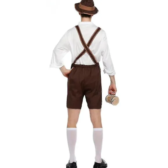 Tysk Oktoberfest Øl Mænd Bayerisk Lederhosen Skjorte Hat Sæt Fyren Festival Kostume L
