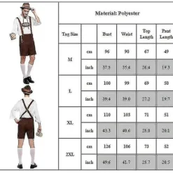 Tysk Oktoberfest Øl Mænd Bayerisk Lederhosen Skjorte Hat Sæt Fyren Festival Kostume L