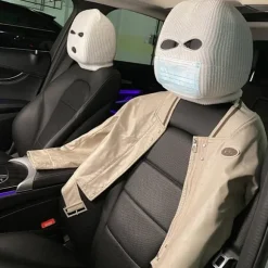 Tyverisikring Bil Nakkestøttebetræk Balaclava Design Ferie Biltilbehør White 2pcs