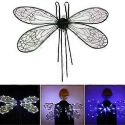 Udklædnings Cikade Vinge Lysende Guldsmede Vinge Halloween Kostume Vinge LED Elver Vinge Prinsesse Vinge til Kvinder Piger Teenagere Gul(Gul)