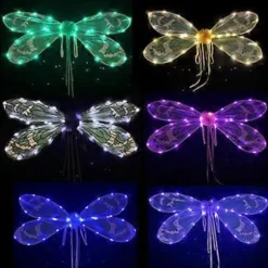 Udklædnings Cikade Vinge Lysende Guldsmede Vinge Halloween Kostume Vinge LED Elver Vinge Prinsesse Vinge til Kvinder Piger Teenagere Gul(Gul)