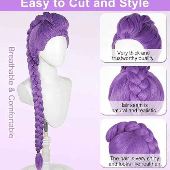 Udsøgt Demon Hunters Rumi Paryk 40" Lilla Hår Extensions Justerbar Hætte til Børn & Voksne, Rumi Kostume Børn Halloween Anime Kostume Paryk (Lilla, 4 Purple 24 Inch | Fyndiq