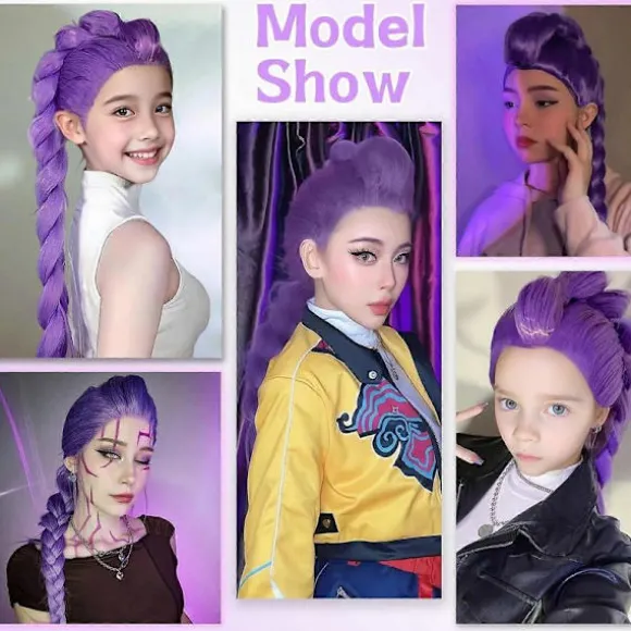 Udsøgt Demon Hunters Rumi Paryk 40" Lilla Hår Extensions Justerbar Hætte til Børn & Voksne, Rumi Kostume Børn Halloween Anime Kostume Paryk (Lilla, 4 Purple 24 Inch | Fyndiq