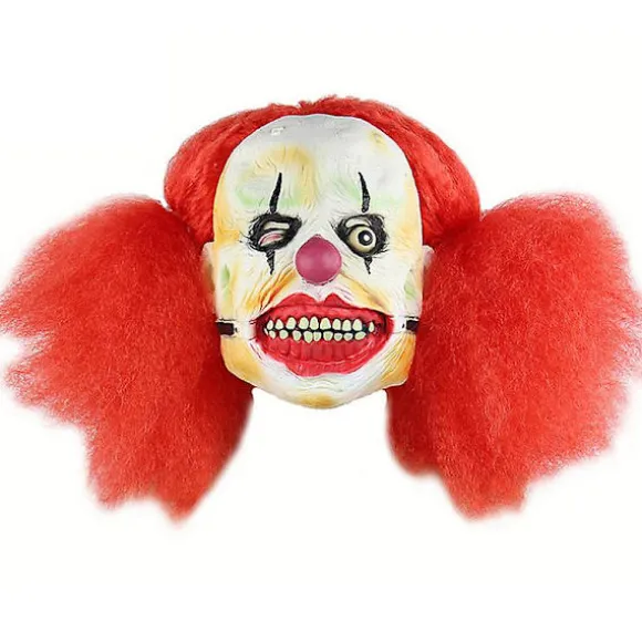 Uhæggelig Ond Skræmmende Klovn Cosplay Maske Med Rødt Afro Hår Halloween Fest Kostume Udklædning Prop