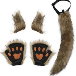 Ulve Fox Hale Klips Ører Og Handsker Sæt Halloween Kostume (Brun)