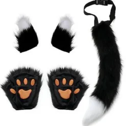 Ulve Fox Hale Klips Ører Og Handsker Sæt Halloween Kostume (Brun)