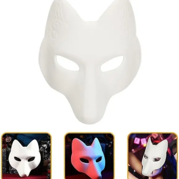 Ulvehoved Maske Dyremasker 2 stk. Rævemaske, Halloween Hvid Rævemaske AA