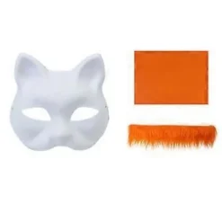 Umalede Ræve Maske Halloween Cosplay Maske Håndmalet Katte Maske med Pels Anime Cosplay Maske Dyremaske Sæt brun Orange