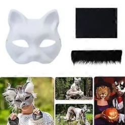 Umalede Ræve Maske Halloween Cosplay Maske Håndmalet Katte Maske med Pels Anime Cosplay Maske Dyremaske Sæt brun Orange