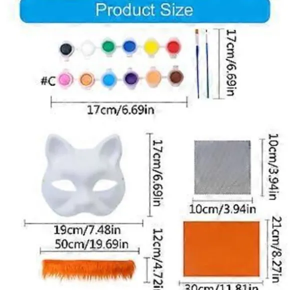 Umalede Ræve Maske Halloween Cosplay Maske Håndmalet Katte Maske med Pels Anime Cosplay Maske Dyremaske Sæt brun Orange