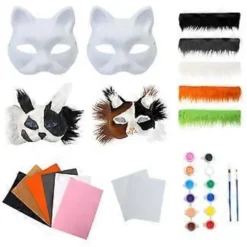 Umalede Ræve Maske Halloween Cosplay Maske Håndmalet Katte Maske med Pels Anime Cosplay Maske Dyremaske Sæt brun Orange