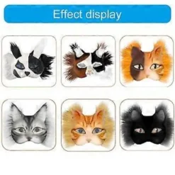 Umalede Ræve Maske Halloween Cosplay Maske Håndmalet Katte Maske med Pels Anime Cosplay Maske Dyremaske Sæt brun Orange