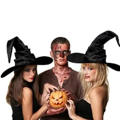 Unisex Halloween Vinklet Heksehat Sort Folder Troldmand Hat Mænd Kvinder A