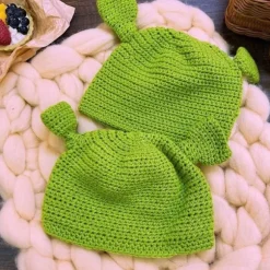 Unisex Håndlavet Strikket Shrek Hat, Beanie, Varmt og Holdbart Håndlavet Strikket Hat, Cosplay Bowler Hat, Uld Vinterhat til Kvinder Mænd Grøn