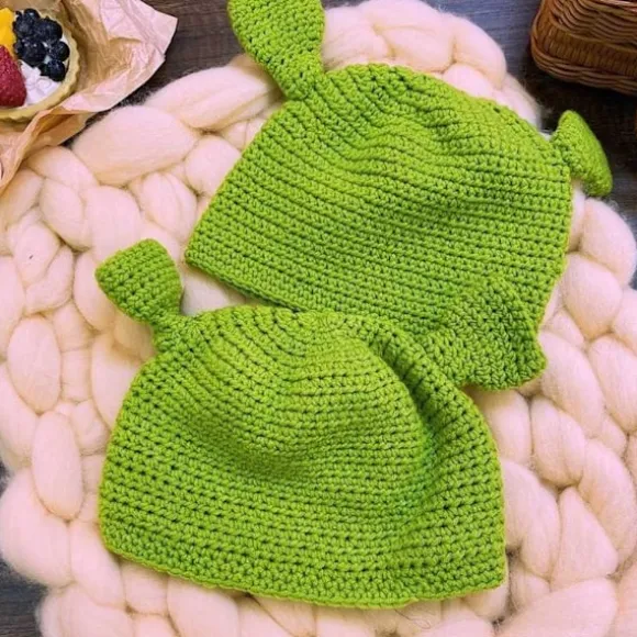 Unisex Håndlavet Strikket Shrek Hat, Beanie, Varmt og Holdbart Håndlavet Strikket Hat, Cosplay Bowler Hat, Uld Vinterhat til Kvinder Mænd Grøn