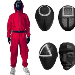 Unisex Squid Game Costume Jumpsuit + Squid Game Mask Halloween Outfit Gifts_c_x square L