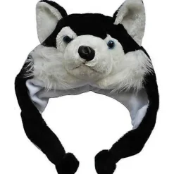 Unisex Vinter Plys Øreklap Dyrehatte Sort Husky Hovedomkreds 56-58cm/22-22.83inch