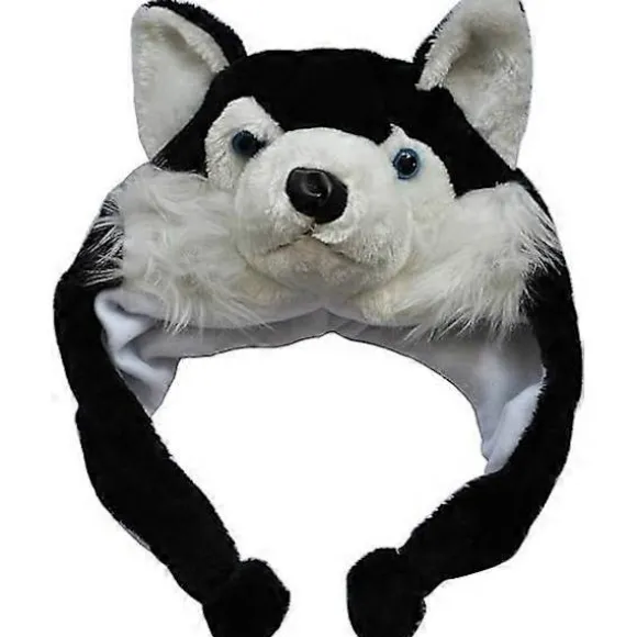 Unisex Vinter Plys Øreklap Dyrehatte Sort Husky Hovedomkreds 56-58cm/22-22.83inch