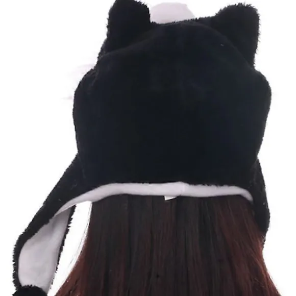 Unisex Vinter Plys Øreklap Dyrehatte Sort Husky Hovedomkreds 56-58cm/22-22.83inch