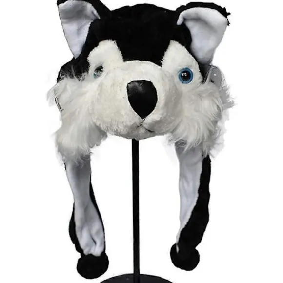 Unisex Vinter Plys Øreklap Dyrehatte Sort Husky Hovedomkreds 56-58cm/22-22.83inch