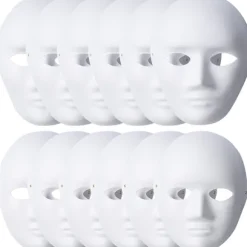 Unnosin Halloween Maskerade Malbar Rædselsmaske DIY Halloween Fest Kostume Maske (Papir, Hvid, 12 stk)