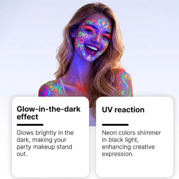 UV Neon Ansigtsmaling Markører 8 Farver, Glød i Mørket Kropsmaling under Sort Lys, Vaskbare Midlertidige Tatoveringsmarkører til Glød Festartikler Valentinsdag | Fyndiq