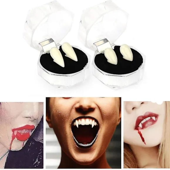 Vampyrtænder 2 par vampyrtænder til at fastgøre og modellere Natural Whi
