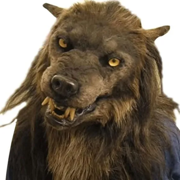Varulvmaske med glødende øjne, bevægelige ører og kæber til Halloween Cosplay Party sort SQBB