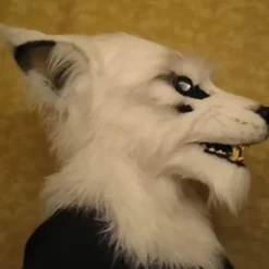 Varulvmaske med glødende øjne, bevægelige ører og kæber til Halloween Cosplay Party sort SQBB