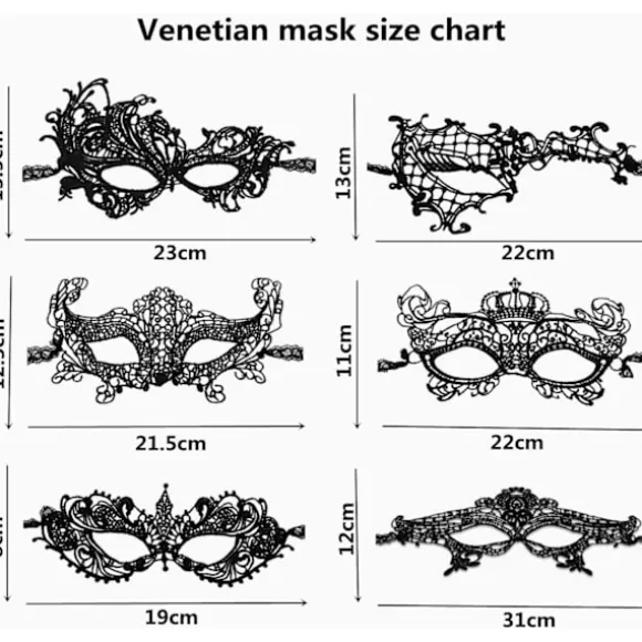 Venetiansk maske, 6 stk. Maske til maskeradebal, blondemaske, venetiansk maske til maskerade, sexet blondemaske til aftenbal, ballet A