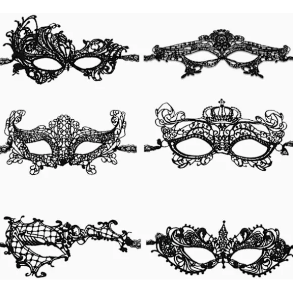 Venetiansk maske, 6 stykker maskeradebalmaske blondemaske venetiansk maskerade maske sexet blondemaske til aftenfest ballet
