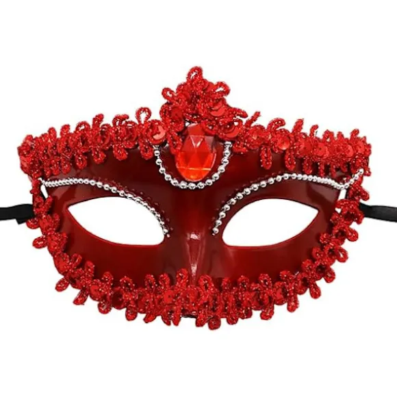 Venetiansk Maske Par Maskerade Maske Kvinder Mænd Venetiansk Maskeradebal Øjenmaske, Sort & Rød Karnevalsgave til Kvinder