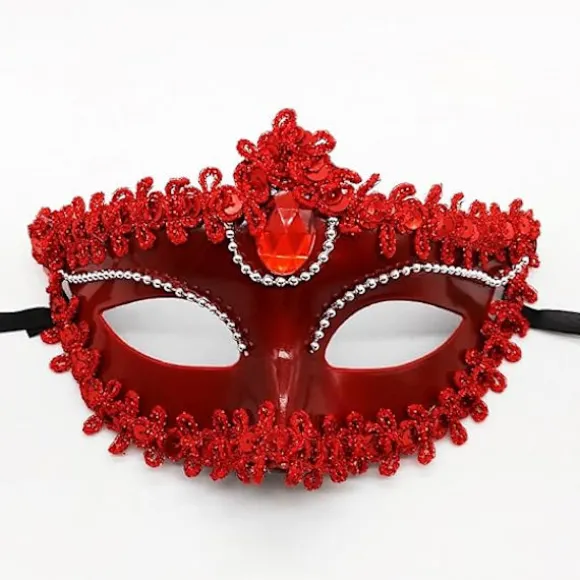 Venetiansk Maske Par Maskerade Maske Kvinder Mænd Venetiansk Maskeradebal Øjenmaske, Sort & Rød Karnevalsgave til Kvinder