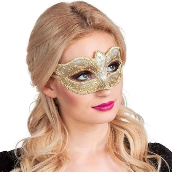 Venice Felina øjenmaske, guld, elastik, ornamenter, maskebal, Venedig, karneval, temafest, kostume