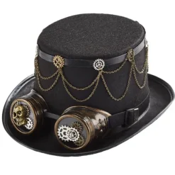 Victorian Punk Kranie Briller Gotisk Hat Læder Reb Gear Kæde Høj Hat Steampunk Hat Halloween Hat til Performance Prop