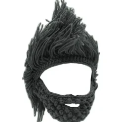 Viking skæg hue horn hat vinter varm maske strikket uld sjov