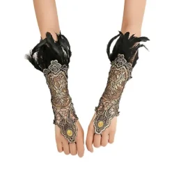 Vintage Dame Fingerless Lange Handsker med Fjær Blonde Manchetter til Bryllup Halloween Fest