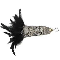 Vintage Dame Fingerless Lange Handsker med Fjær Blonde Manchetter til Bryllup Halloween Fest