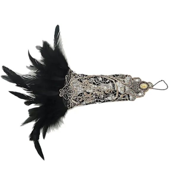 Vintage Dame Fingerless Lange Handsker med Fjær Blonde Manchetter til Bryllup Halloween Fest